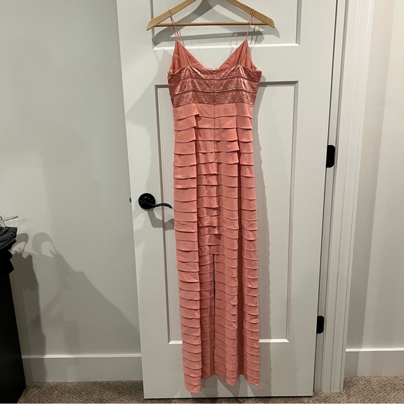 Chetta B 100% Silk Pink Beaded Ruffle Dress Size 2 Maxi Formal Evening Wedding - Picture 4 of 8